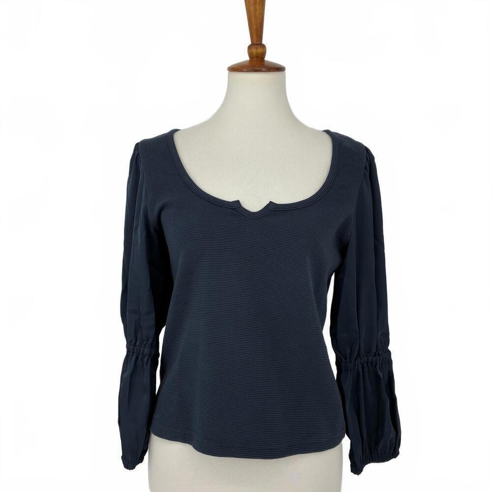 Anthropology Maeve NWT Slate Blue Long Sleeve Women's Top with Puff 3/4 Sleeves